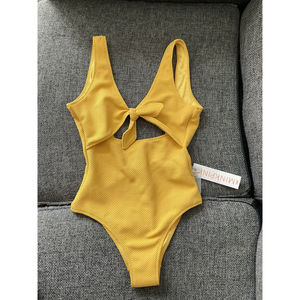 Minkpink NWT Yellow Front Tie Cut Out One-Piece Cheeky Swimsuit, US  XS
